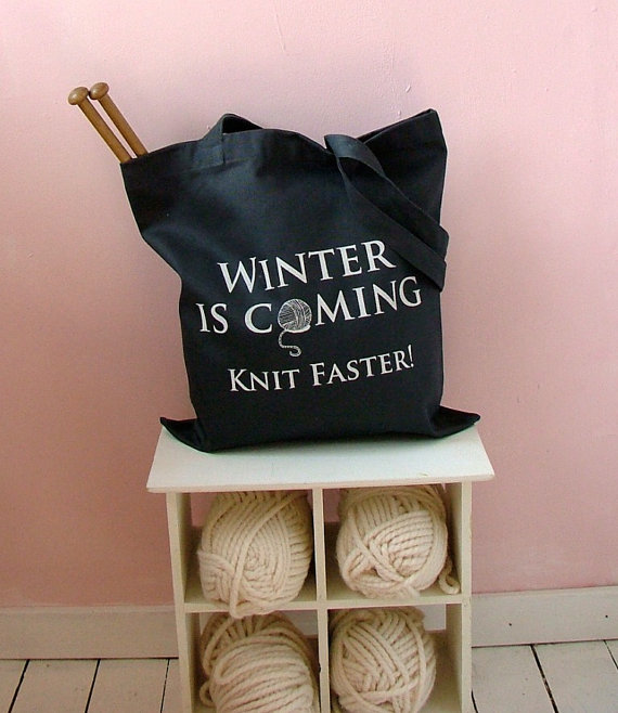 Winter is coming knit faster tote bag from Kelly Connor Designs - Shortrounds Knitwear