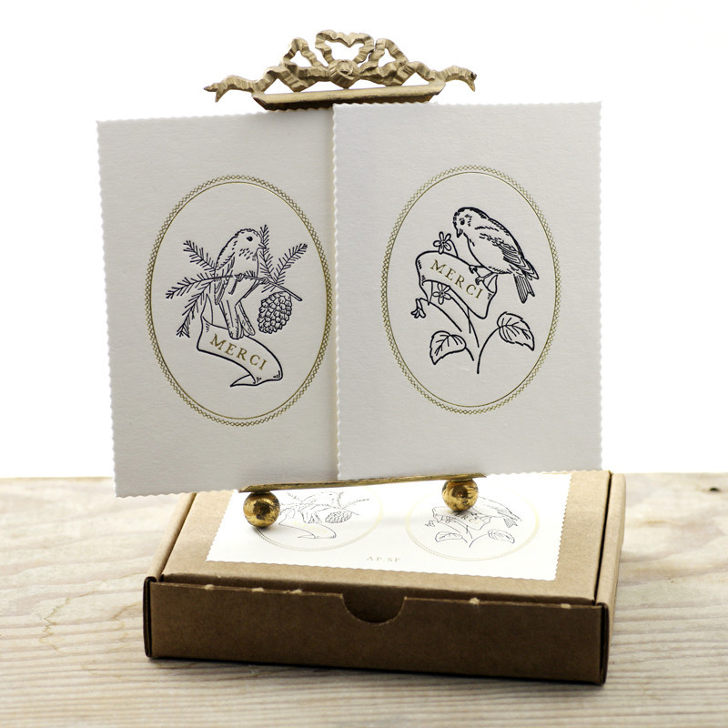 Merci bird letterpress card set Oates & Co. - Shortrounds Knitwear