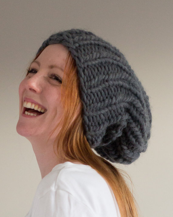 Maxi Slouchie knitted hat handmade in Charcoal grey - Shortrounds Knitwear