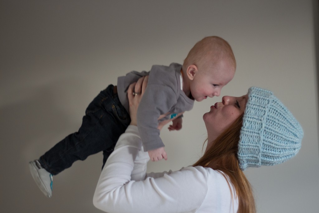 Toby and Mum in the Maxi Beanie - Shortrounds Knitwear