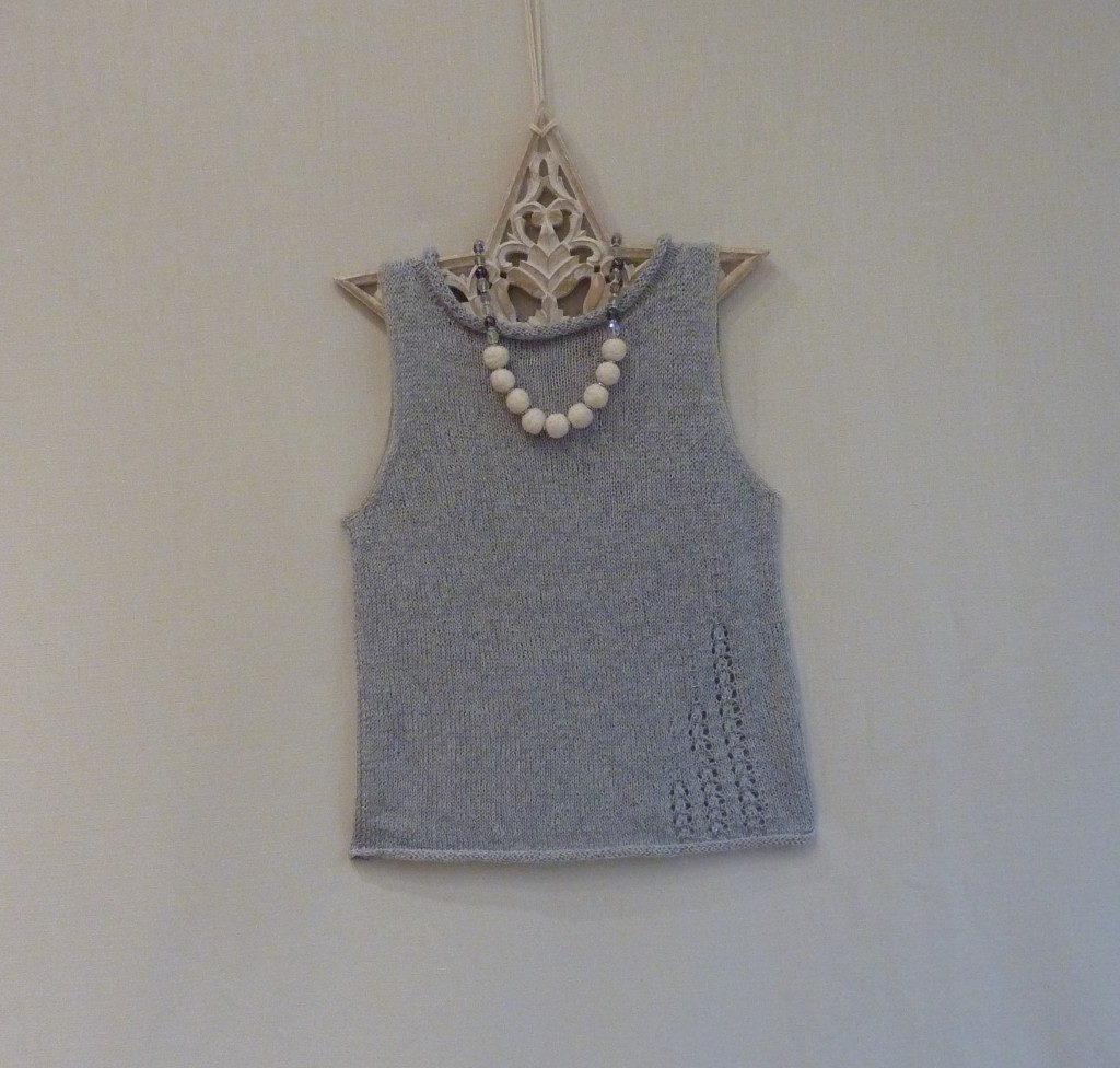 Fishtail viscose and silk tee top with felted ball ‘pearls necklace’ | Shortrounds Knitwear